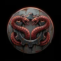 Iron Dragons sigil: crimson serpents coiled round a cog